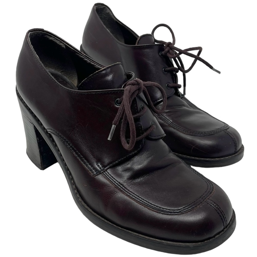 Vintage Nine West Brown Leather Moccasin Heels With Laces Women’s Size 8M Retro